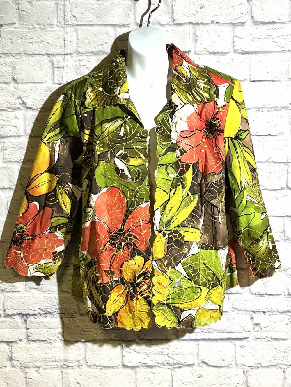 Theresa Renz Trenz Woman 1X Floral Cutwork Embroidered Jacket Artsy